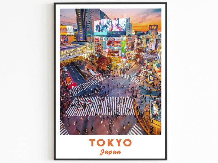 Japan Poster, Tokyo Print, Colorful Travel Poster, Shibuya, Famous Place, Crossing, City Room Decor, Gift For World Traveller - DreamBrothers